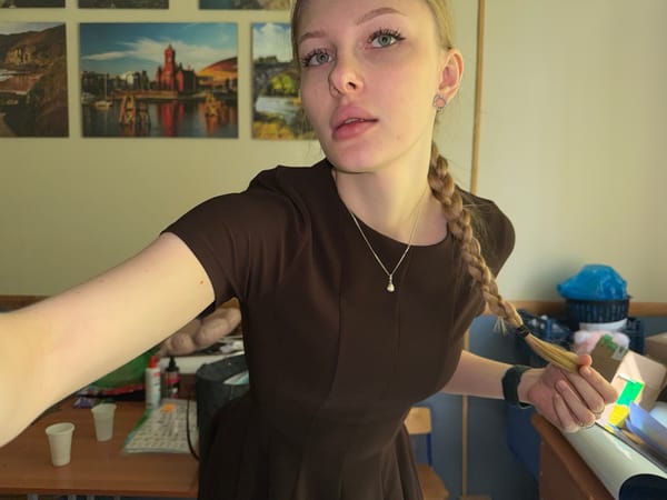 Woman photographed in multiple poses in Perm classroom
