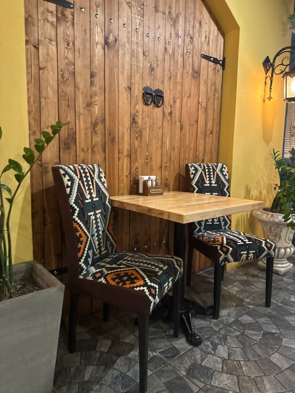Inside a cozy, eclectic café in Mikhaylovsk, Russia