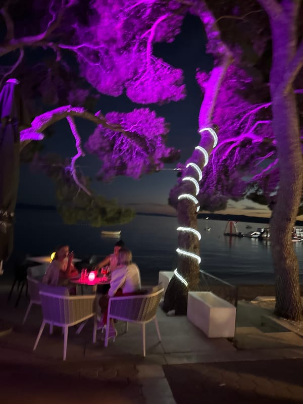 Evening waterfront dining and promenade walks in Makarska, Croatia