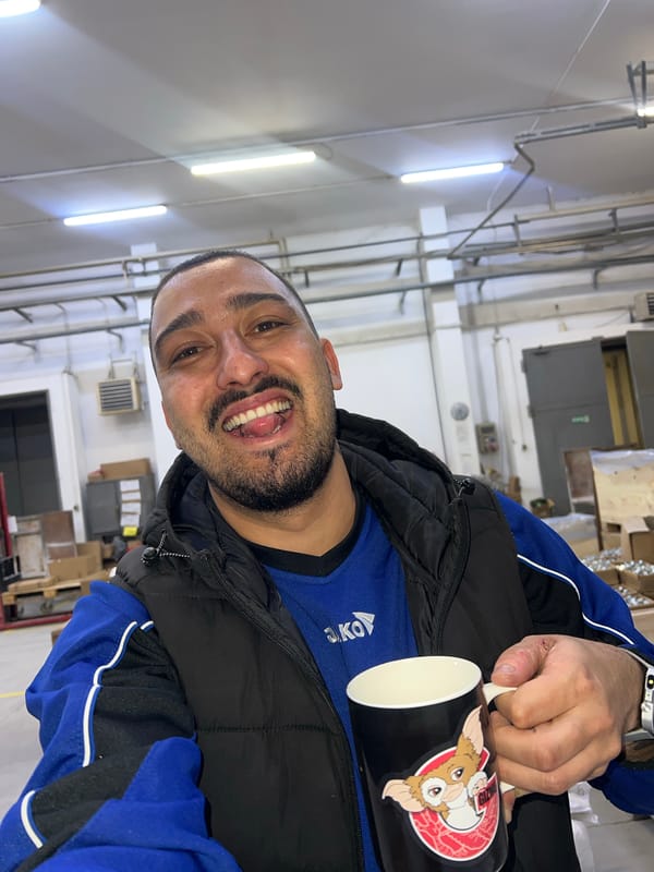 Man enjoys coffee break in Bulgarian industrial facility