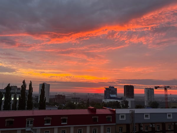 Fiery summer sunset over the Ufa skyline