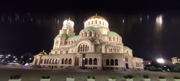 Alexander Nevsky Cathedral illuminated at night in Sofia