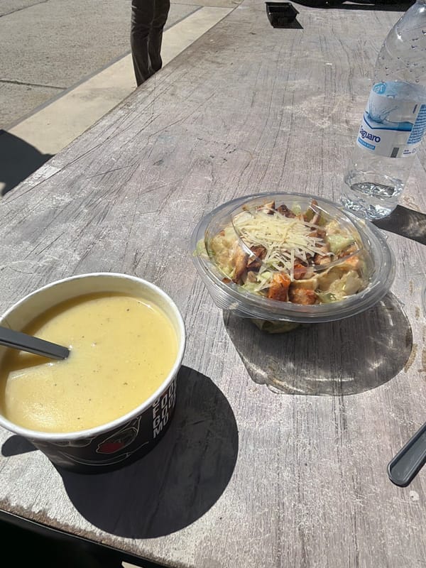 Outdoor lunch scene captured in Gabrovo, Bulgaria