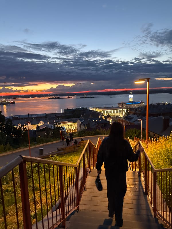 Sunset evening along the Nizhny Novgorod riverfront