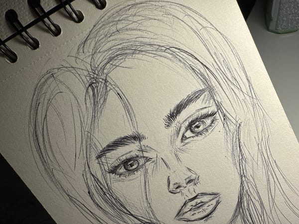 Artist sketches portraits, robots in Sofia apartment during evening session