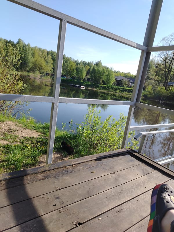 Lakeside recreation documented in Stroitel', Russia waterfront area