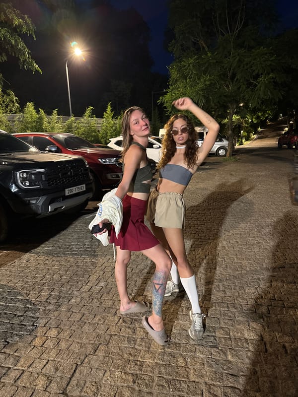 Two women document nighttime travels through northern Vietnam resorts