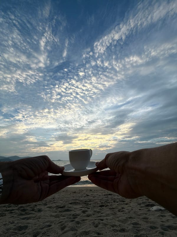Lazy beach morning in Ko Samui with coffee and shoreline strolls