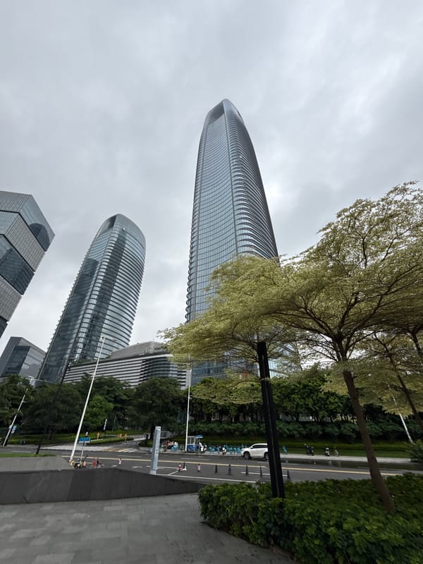Rainy morning around Haizhu District's modern downtown core