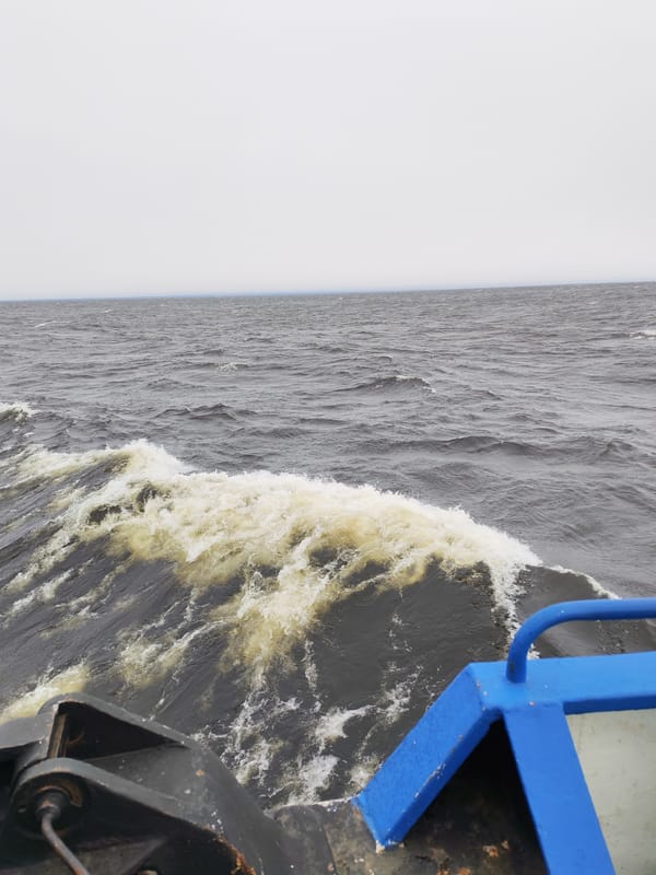 Maritime vessel documented during three-hour journey near Shcheleiki, Russia