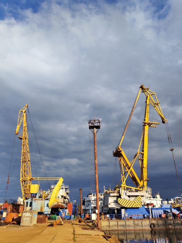 Ships and cranes observed at Rybinsk port facility
