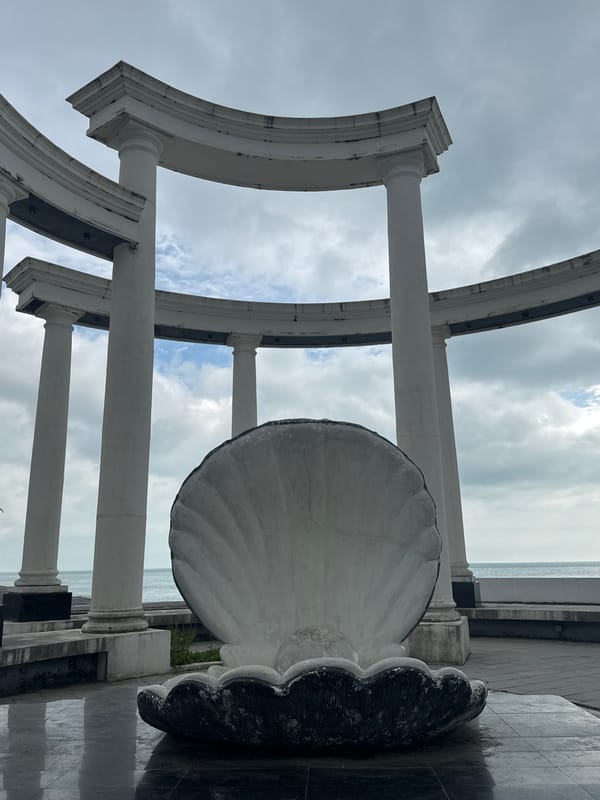 Tourist activities documented at Gagra seaside resort despite overcast weather