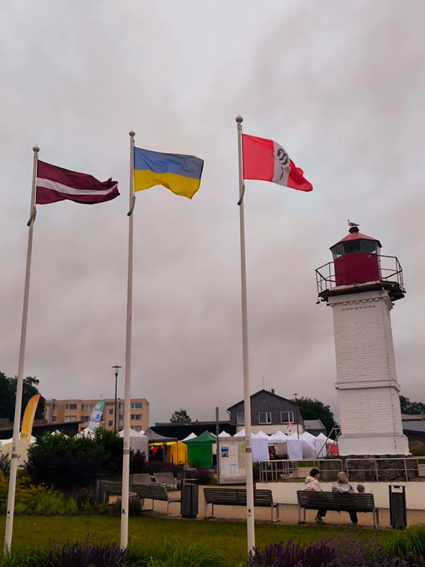Salacgrīva harbor on a grey July morning