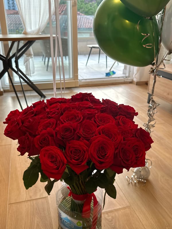 Birthday celebration with cake and roses in Montenegro village