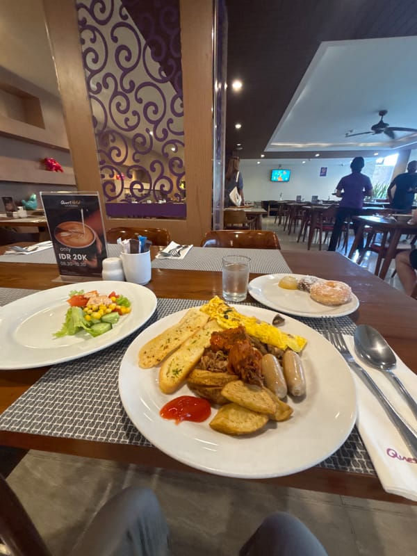 Hotel breakfast buffet at Quest Denpasar, Bali