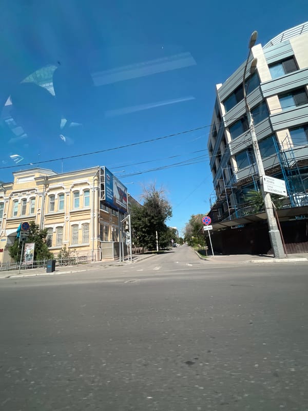 Sunny morning street scenes across central Astrakhan