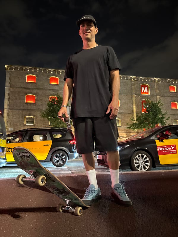 Nighttime skateboarding and DJ performance captured in Barcelona streets