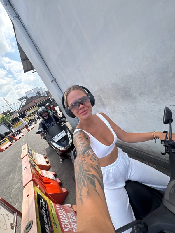 Late night motorcycle activity at North Kuta gas station