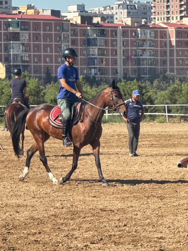 Morning horse riding session at a Baku equestrian arena