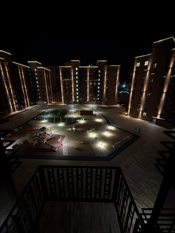 Night walk through Ulan-Ude captures urban scenes and playground