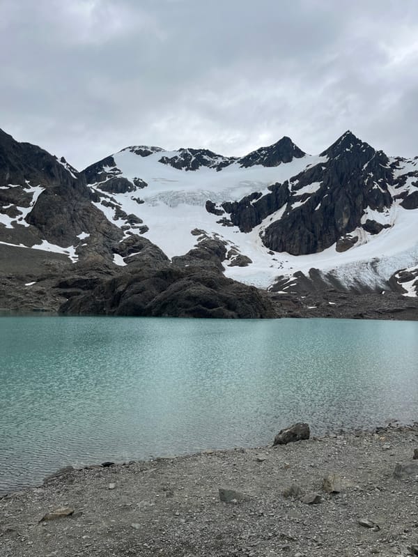 Snow-capped mountains and still waters photographed in Ushuaia