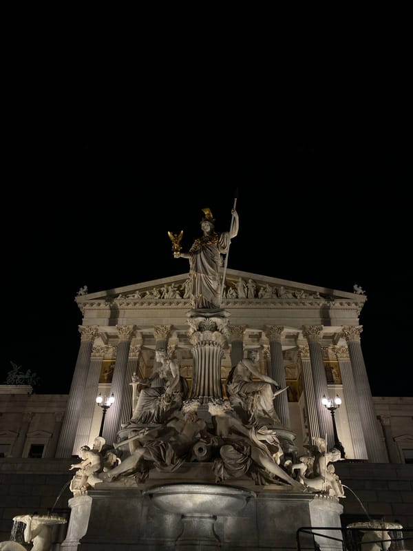 Vienna Parliament Building photographed illuminated at night