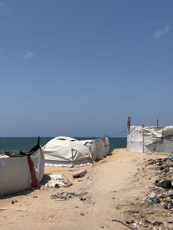 Temporary shelters observed along Gaza coast housing displaced persons