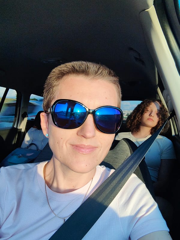 Sunset road trip selfies near Dzyarzhynsk, Belarus