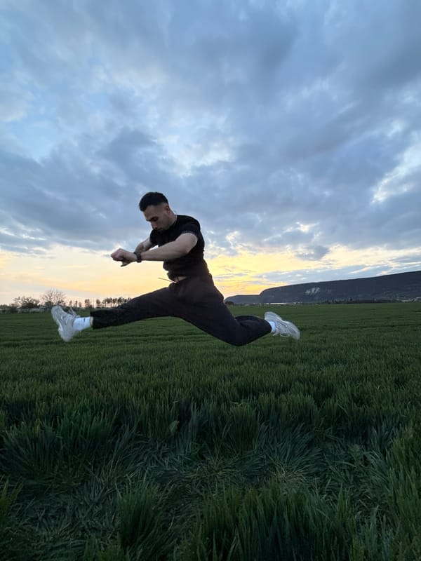 Man performs backflips in field during sunset in Bulgaria