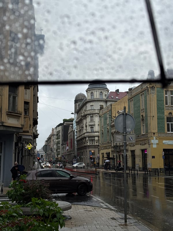 Rainy afternoon scenes documented across Belgrade streets and neighborhoods