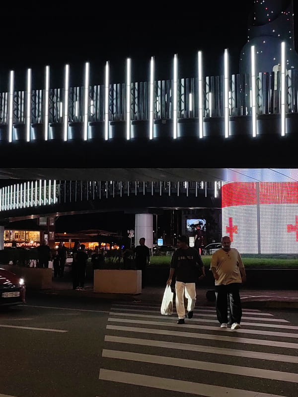 Batumi's seafront lights up on a busy summer evening