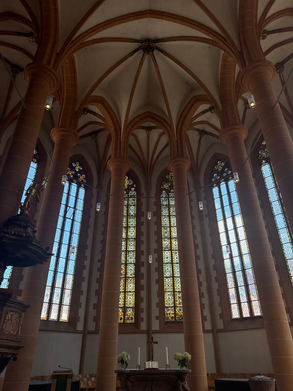 Gothic church interiors and a quirky shop window in Heidelberg
