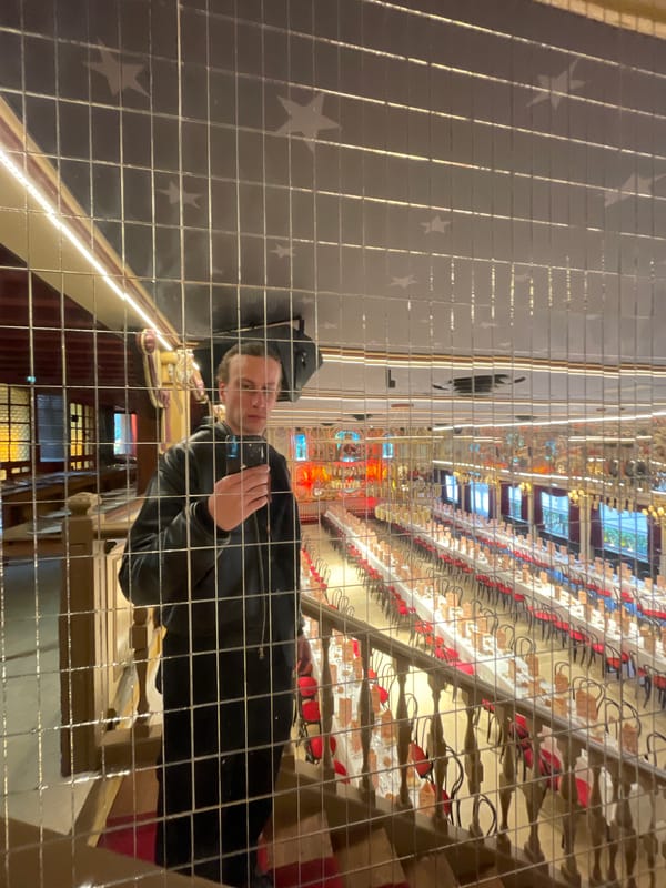 Visitor documents Paul Bocuse's legendary restaurant interior in France