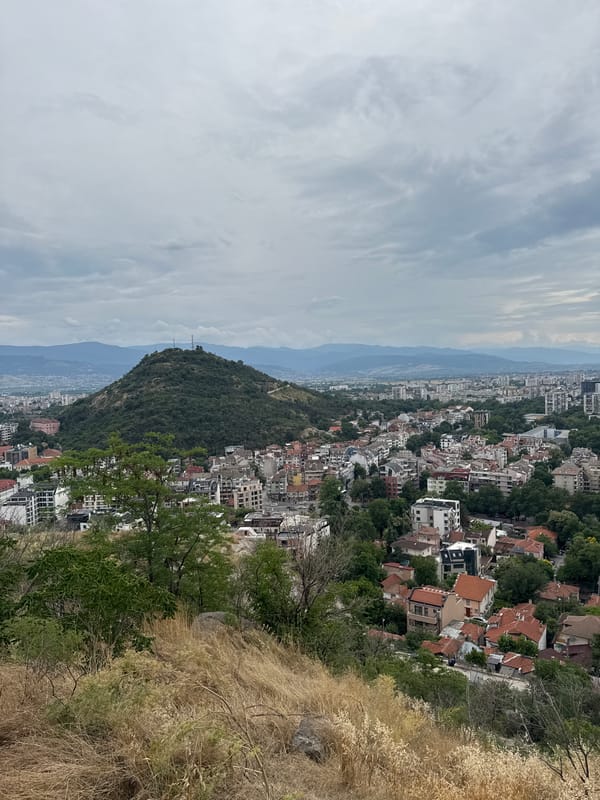 Monuments and hilltop views in Plovdiv on a cloudy afternoon
