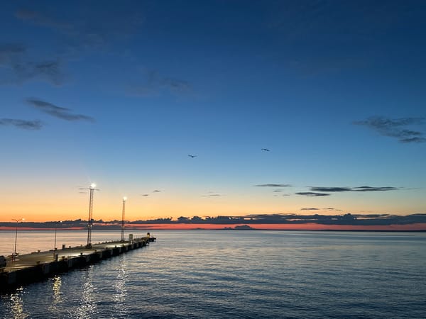 Tallinn harbor at dusk with ferries and scooter rides