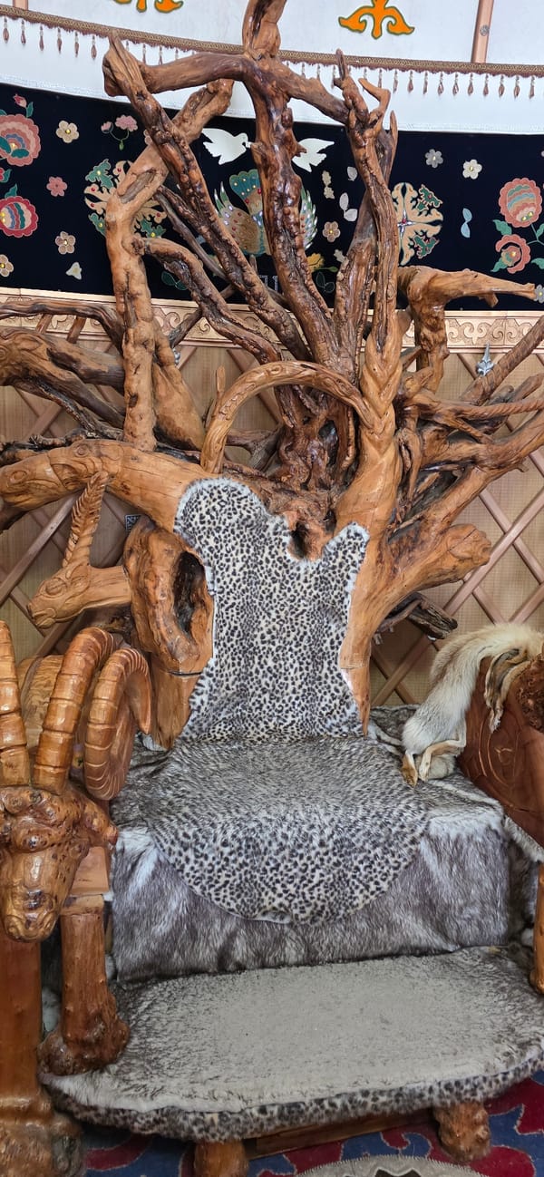 Inside a richly decorated yurt in Kyrgyzstan