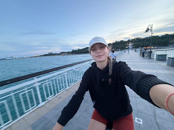 Young women cycle, photograph at Burgas Sea Garden Pier