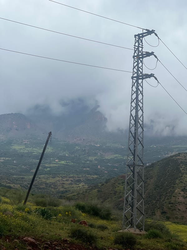 Power line maintenance documented in mountainous Ouaouizert, Morocco