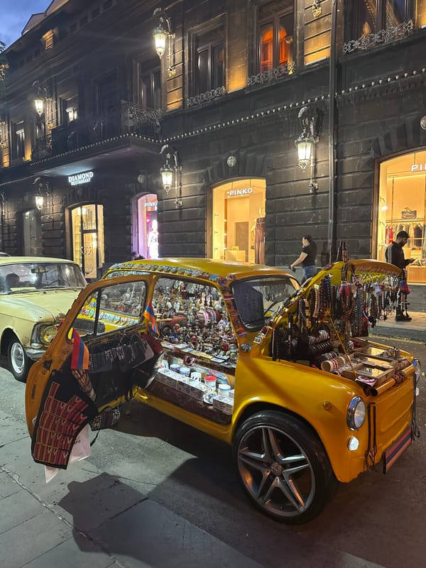 Evening street life documented in downtown Yerevan, Armenia