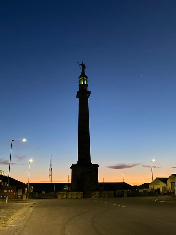 Monument photographed at dusk in Gorleston-on-Sea