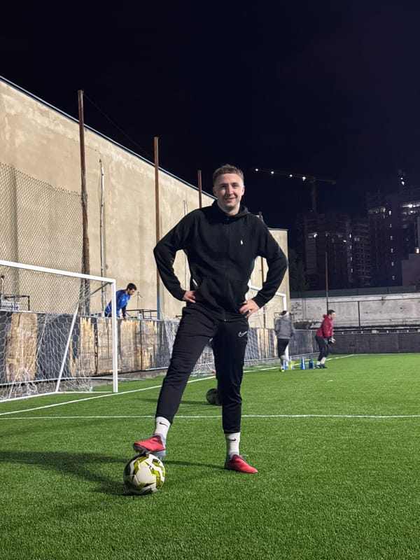 Night soccer pickup game on Tbilisi field