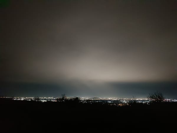 Nighttime cityscape views captured from elevated position near Markovo