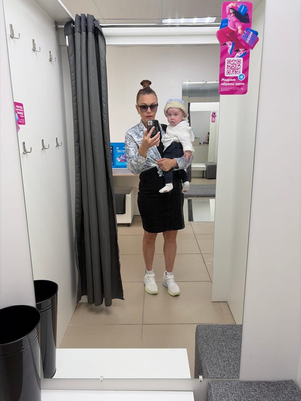 Shopping trip selfies with a baby in Chaikovsky