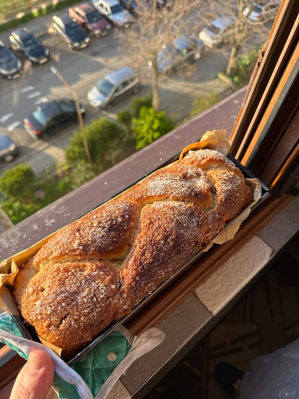 Fresh braided sweet bread documented on windowsill in Burgas