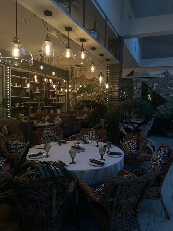 Cozy restaurant interior in Krasnogorsk at dusk