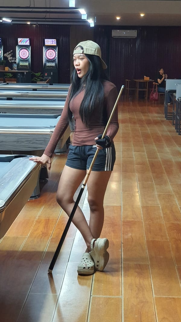 Billiards session at a Kuta Selatan pool hall, cameras rolling
