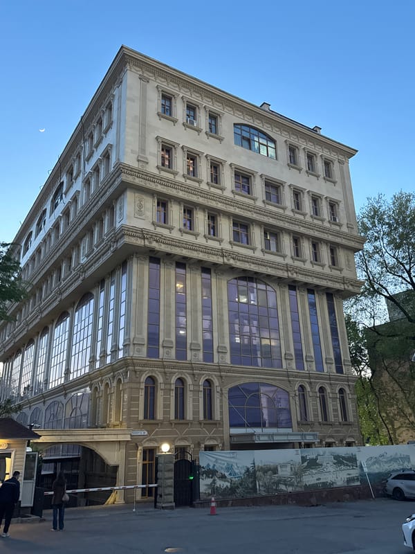 Urban architecture documented in central Almaty during afternoon hours