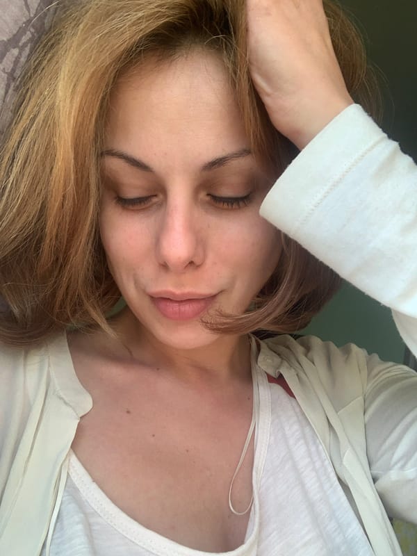 Close-up selfie in Sofia with eyes closed