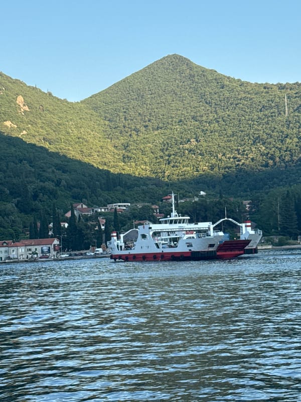Ferry service documented in Montenegro's Bay of Kotor region