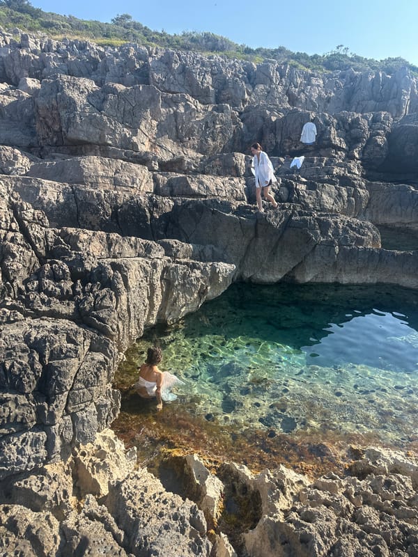 Rocky Montenegrin coastline with clear water and sea urchins